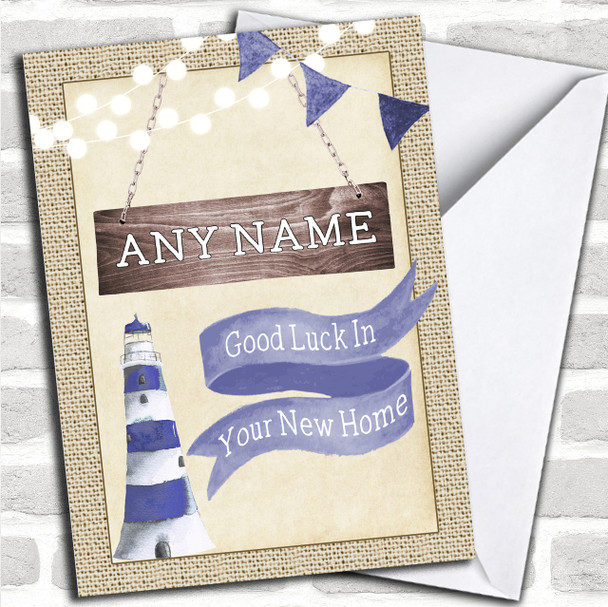 Burlap & Lighthouse New Home Personalized Card