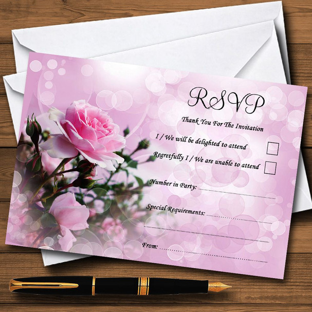 Pink Rose Bubbles Personalized RSVP Cards