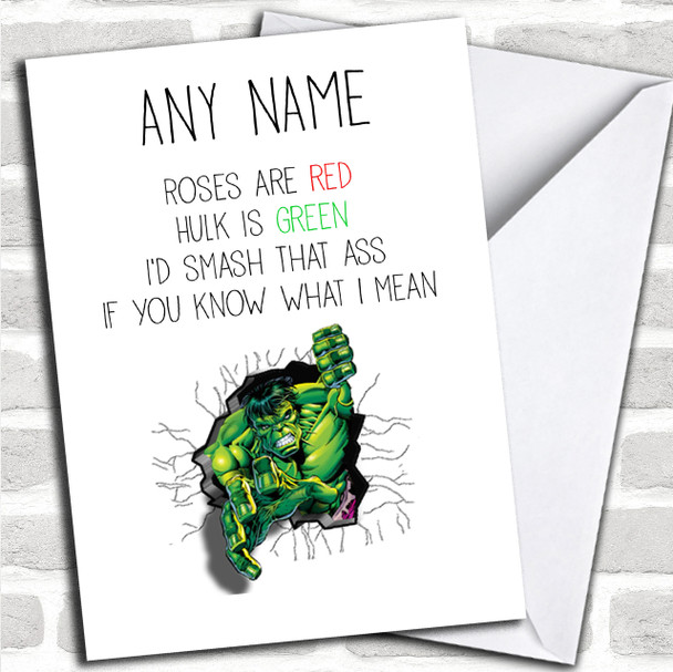 Funny Hulk Smash Ass Heart Roses Are Red Valentines Personalized Card