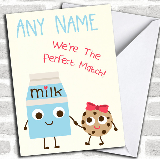 We're A Perfect Match Milk N Cookies Valentines Personalized Card