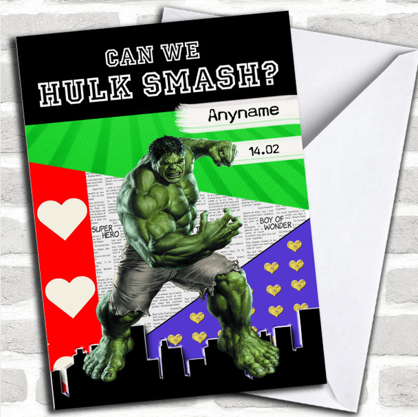 Funny Hulk Smash Valentines Personalized Card