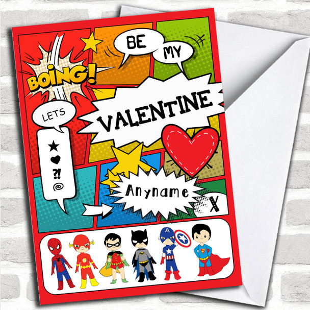 Comic Superhero Valentines Personalized Card