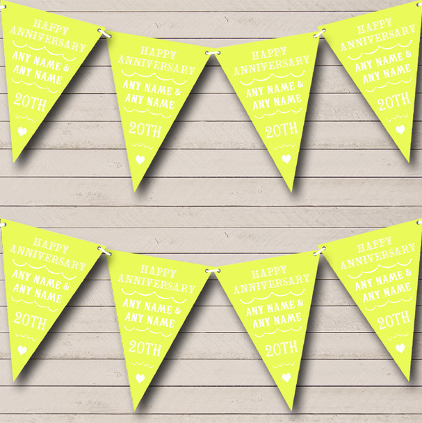 Vintage Text Any Year Yellow Personalized Wedding Anniversary Party Bunting Flag Banner