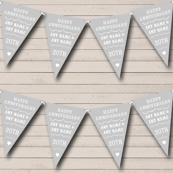 Vintage Text Any Year Silver Grey Personalized Wedding Anniversary Party Bunting Flag Banner