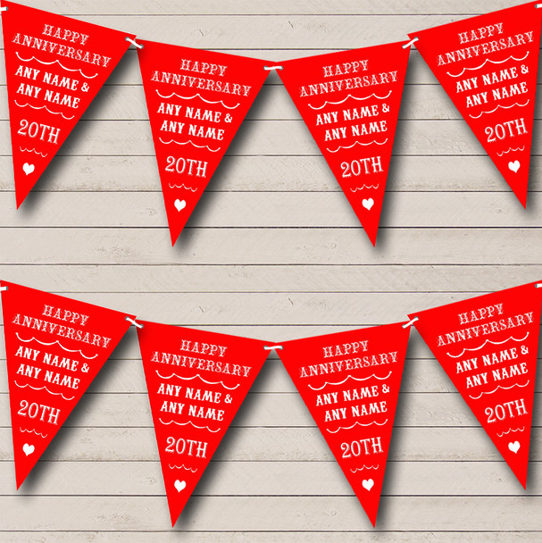 Vintage Text Any Year Red Personalized Wedding Anniversary Party Bunting Flag Banner