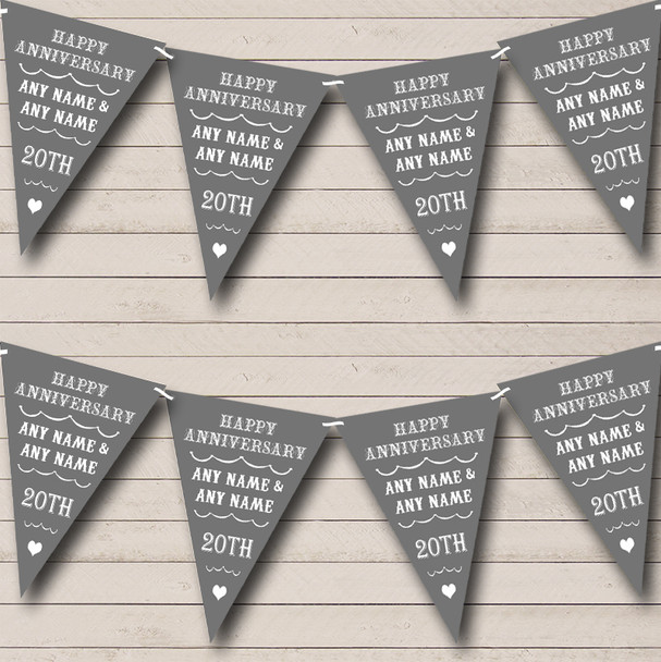 Vintage Text Any Year Grey Personalized Wedding Anniversary Party Bunting Flag Banner