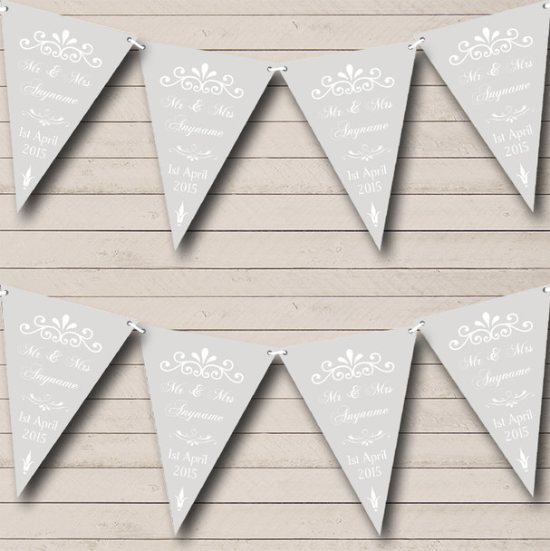 Vintage Regal Silver Grey Personalized Wedding Anniversary Party Bunting Flag Banner