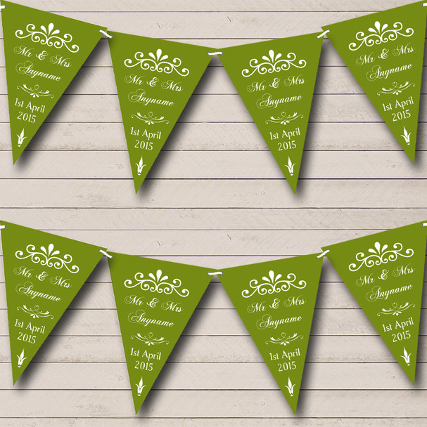 Vintage Regal Olive Green Personalized Wedding Anniversary Party Bunting Flag Banner