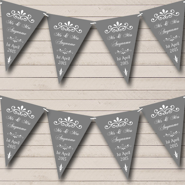 Vintage Regal Grey Personalized Wedding Anniversary Party Bunting Flag Banner