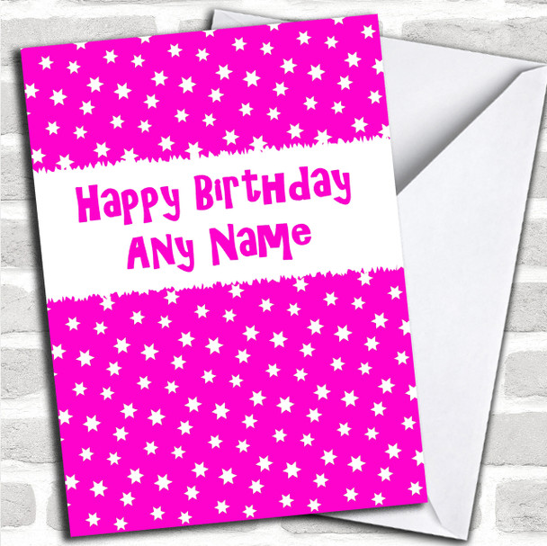 Hot Pink & White Stars Personalized Birthday Card