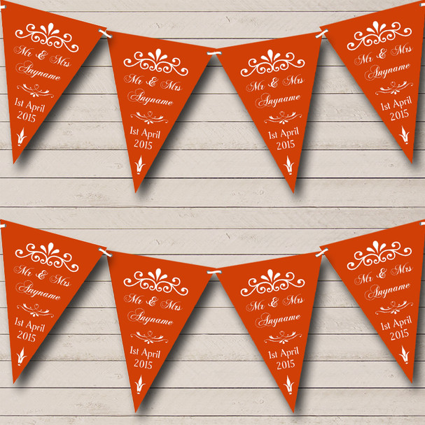 Vintage Regal Burnt Orange Personalized Wedding Anniversary Party Bunting Flag Banner