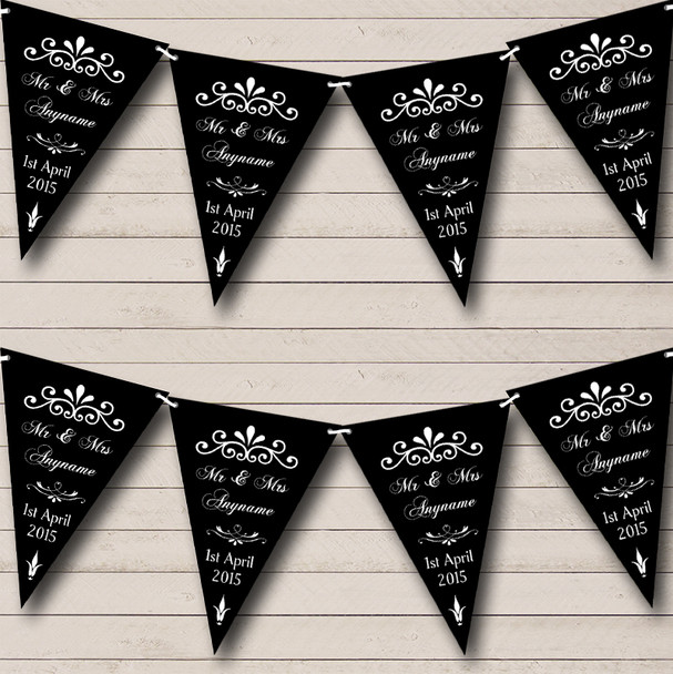 Vintage Regal Black And White Personalized Wedding Anniversary Party Bunting Flag Banner