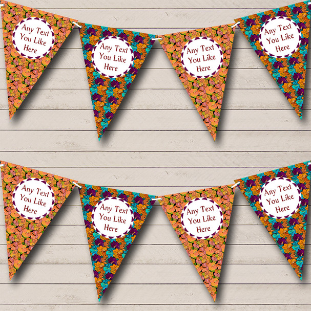 Vintage Purple Orange Floral Personalized Wedding Anniversary Party Bunting Flag Banner