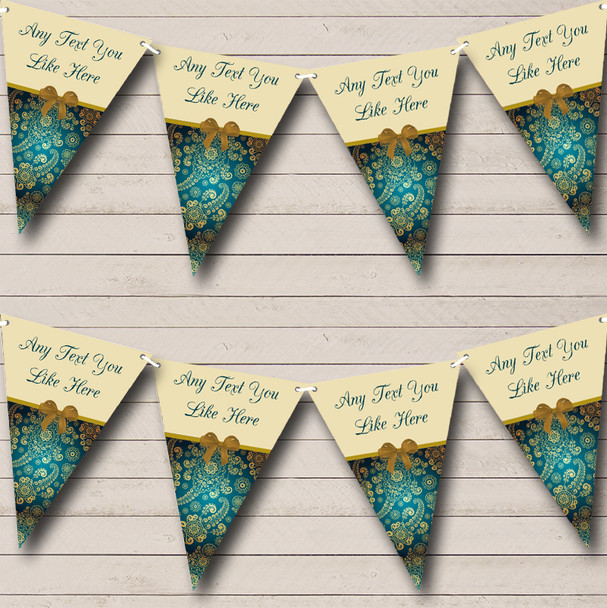 Turquoise Teal Shabby Chic Personalized Wedding Anniversary Party Bunting Flag Banner