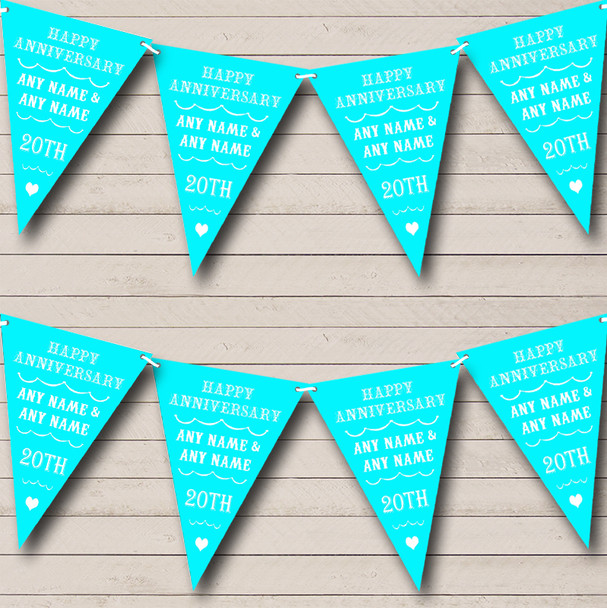 Text Any Year Aqua Turquoise Personalized Wedding Anniversary Party Bunting Flag Banner