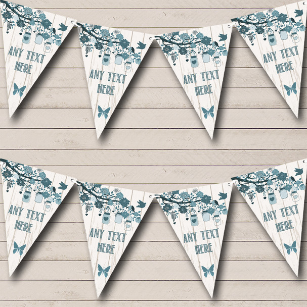 Shabby Chic Vintage Wood Teal Personalized Anniversary Party Bunting Flag Banner