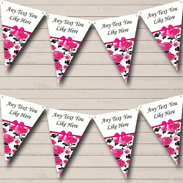 Shabby Chic Vintage White Pink Personalized Wedding Anniversary Party Bunting Flag Banner