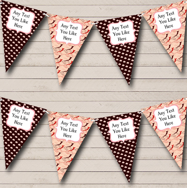 Shabby Chic Brown Pink Personalized Wedding Anniversary Party Bunting Flag Banner