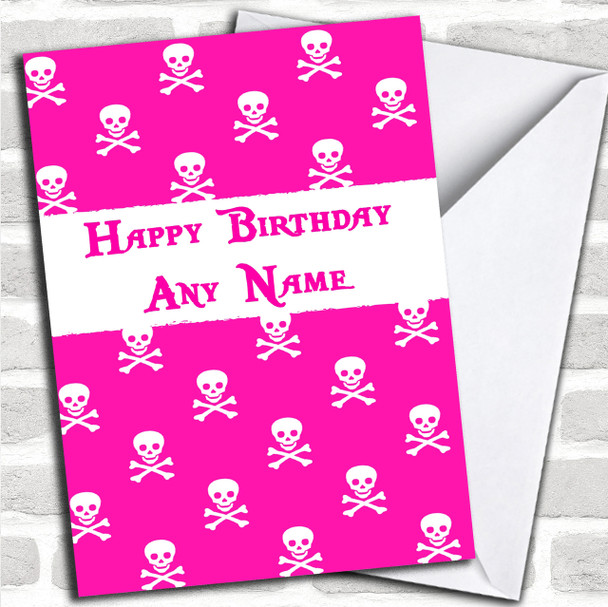 Pink Skull & Crossbones Card Personalized Birthday Card