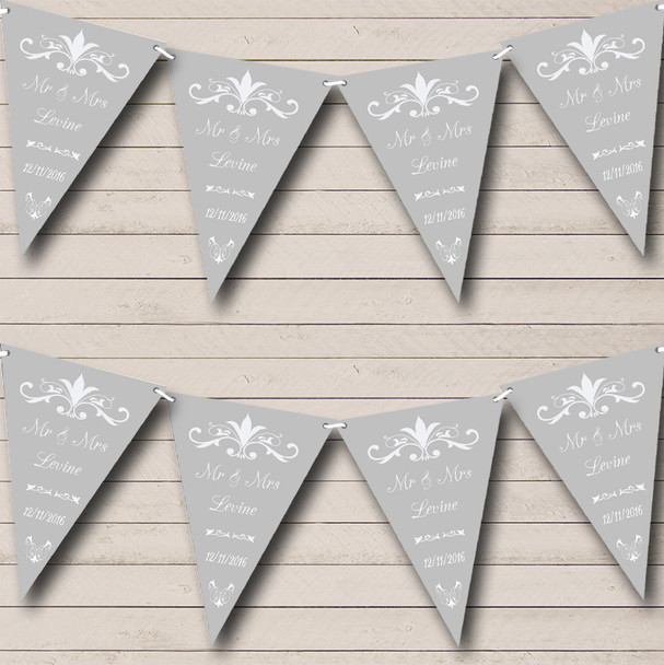 Regal Or Silver Grey Personalized Wedding Anniversary Party Bunting Flag Banner