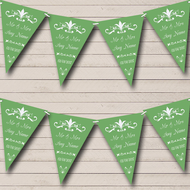 Regal Or Sage Green Personalized Wedding Anniversary Party Bunting Flag Banner