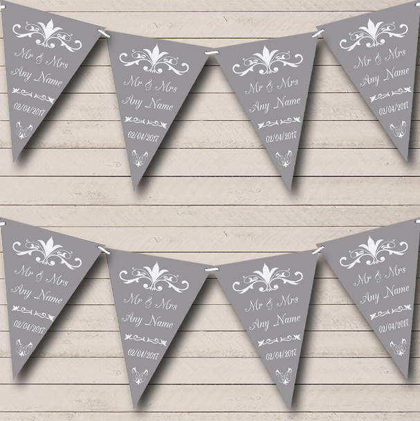 Regal Or Grey Personalized Wedding Anniversary Party Bunting Flag Banner