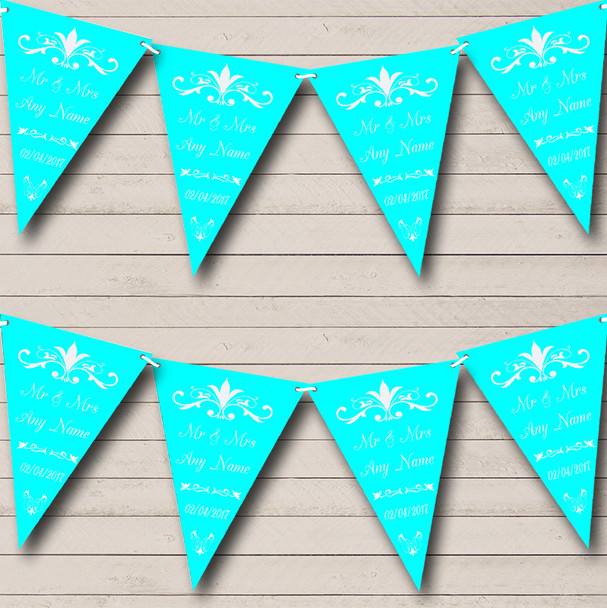 Regal Or Aqua Personalized Wedding Anniversary Party Bunting Flag Banner