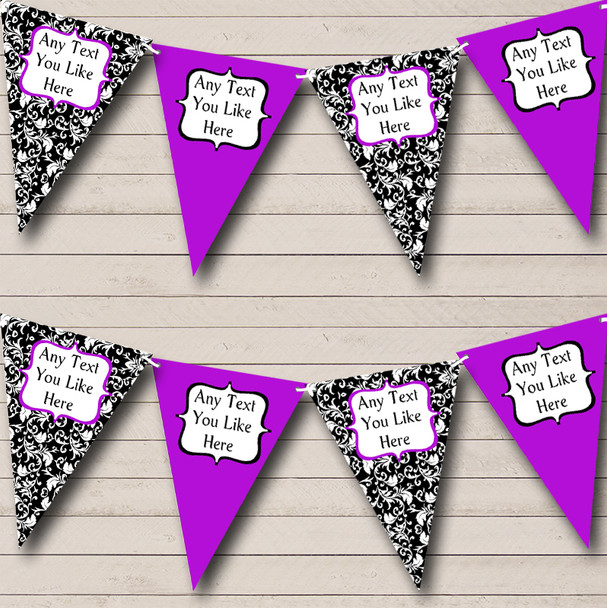 Purple White Black Damask Personalized Wedding Anniversary Party Bunting Flag Banner