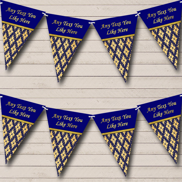 Pretty Navy Blue And Gold Vintage Personalized Wedding Anniversary Party Bunting Flag Banner