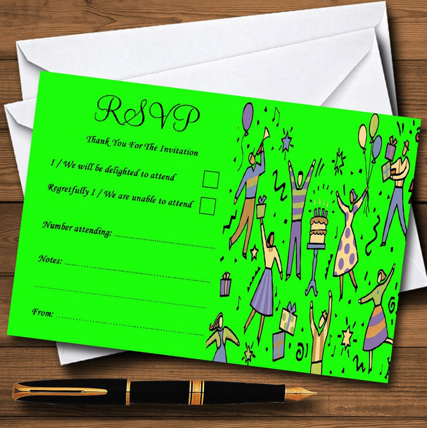 Lime Green Dancing People Personalized RSVP Cards