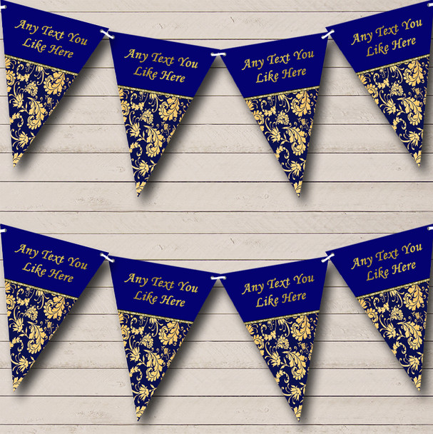 Old Regal Gold And Navy Blue Personalized Wedding Anniversary Party Bunting Flag Banner