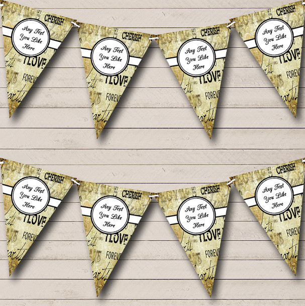 Love Script Gold And Black Personalized Wedding Anniversary Party Bunting Flag Banner