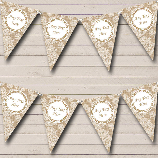 Lace & Burlap Personalized Anniversary Party Bunting Flag Banner