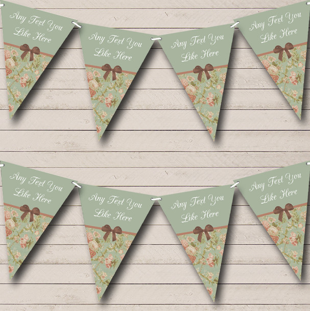 Green Shabby Chic Vintage Personalized Wedding Anniversary Party Bunting Flag Banner