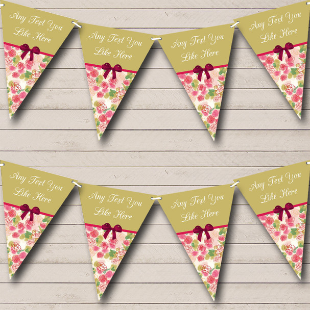 Green Pink Shabby Chic Vintage Personalized Wedding Anniversary Party Bunting Flag Banner