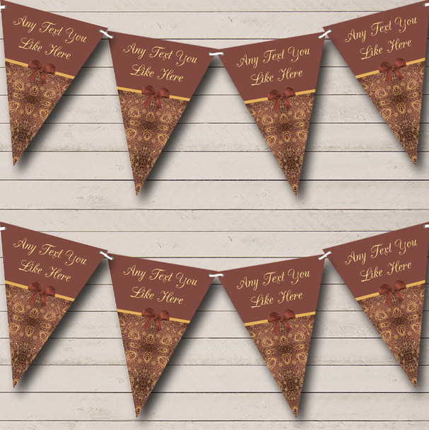 Gold Brown Vintage Shabby Chic Personalized Wedding Anniversary Party Bunting Flag Banner