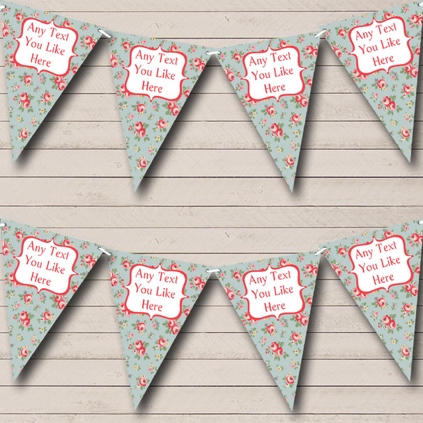 Floral Blue & Pink Shabby Chic Personalized Wedding Anniversary Party Bunting Flag Banner