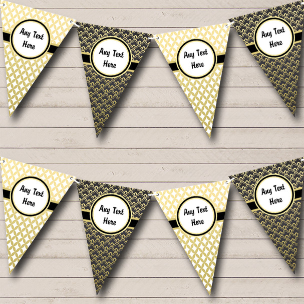 Elegant White Black And Gold Personalized Wedding Anniversary Party Bunting Flag Banner