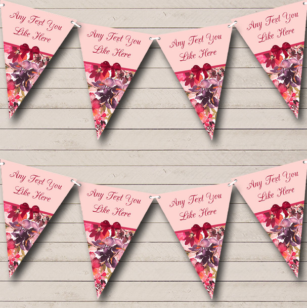 Deep Pink Floral Personalized Wedding Anniversary Party Bunting Flag Banner