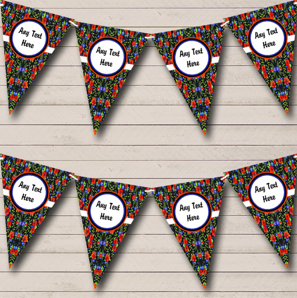 Chalk Style Floral Personalized Anniversary Party Bunting Flag Banner