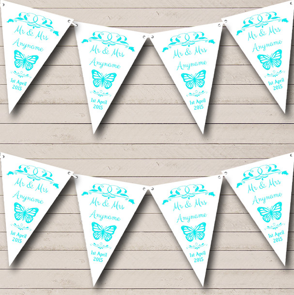 Butterfly  Aqua Personalized Wedding Anniversary Party Bunting Flag Banner Butterfly  Aqua Personalized Wedding Anniversary Party Bunting Flag Banner