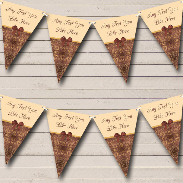 Brown Gold Vintage Shabby Chic Personalized Wedding Anniversary Party Bunting Flag Banner