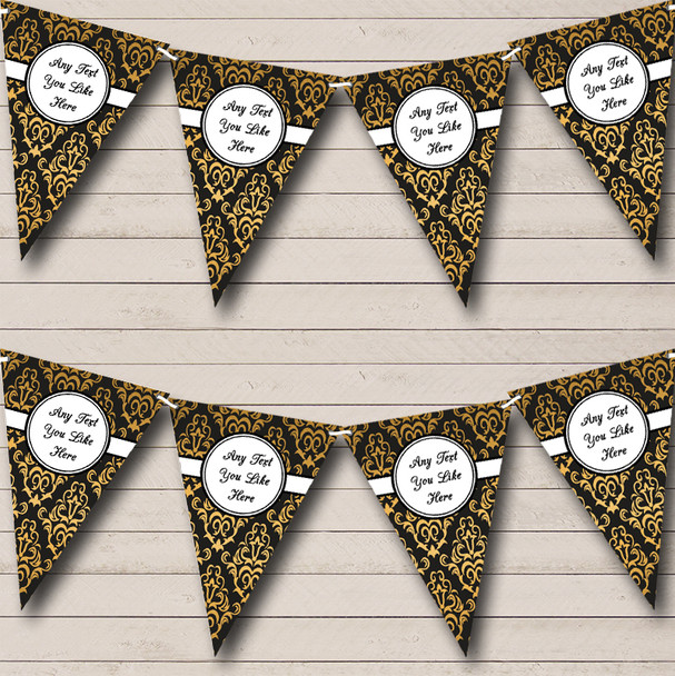 Black And Gold Vintage Damask Personalized Wedding Anniversary Party Bunting Flag Banner