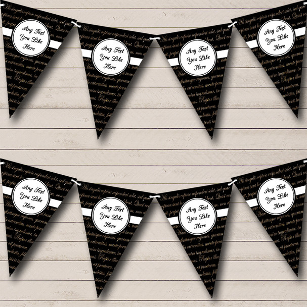 Black And Gold Latin Script Personalized Wedding Anniversary Party Bunting Flag Banner