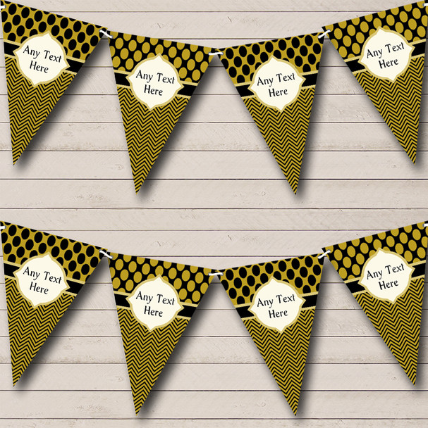 Black And Dark Gold Spots Elegant Personalized Wedding Anniversary Party Bunting Flag Banner