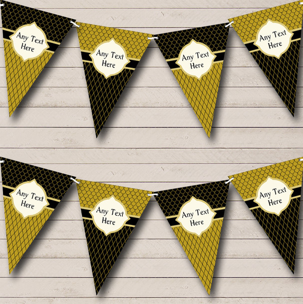 Black And Dark Gold Elegant Personalized Wedding Anniversary Party Bunting Flag Banner