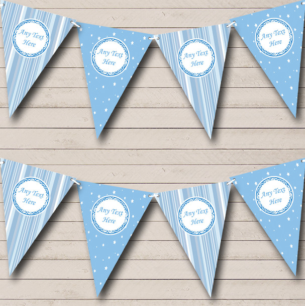 Soft Blue Stripes And Stars Personalized Baby Shower Bunting Flag Banner