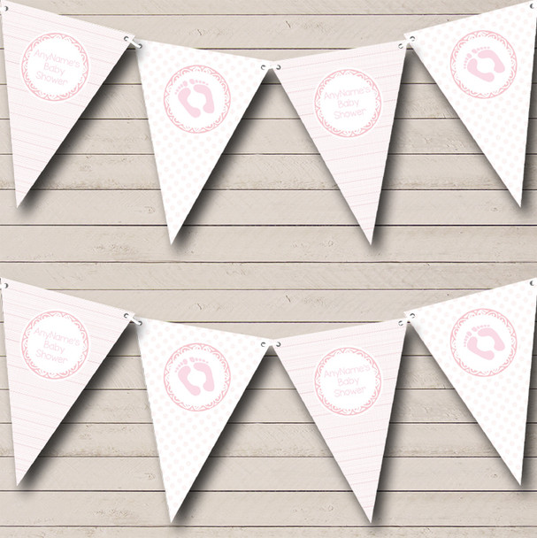 Pink Cotton Look Personalized Baby Shower Bunting Flag Banner