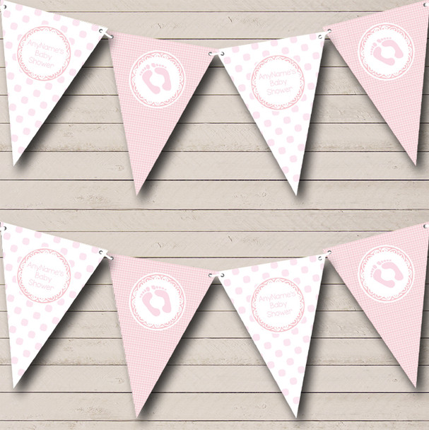 Pink Check And Spots Personalized Baby Shower Bunting Flag Banner