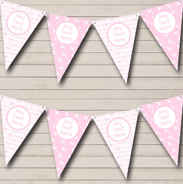 Pink Bows And Stork Girl Personalized Baby Shower Bunting Flag Banner